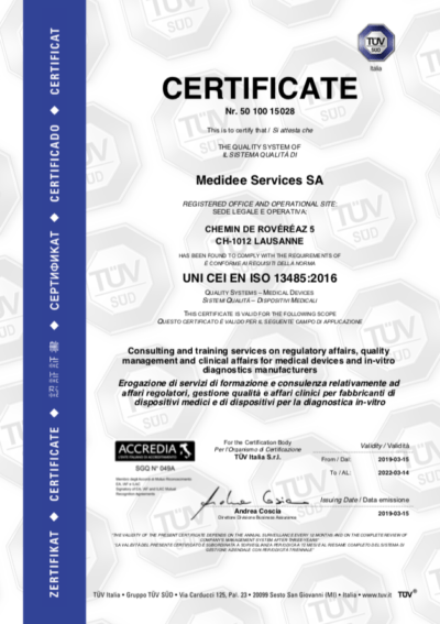 Tuv Sud Certificate, Medidee services SA