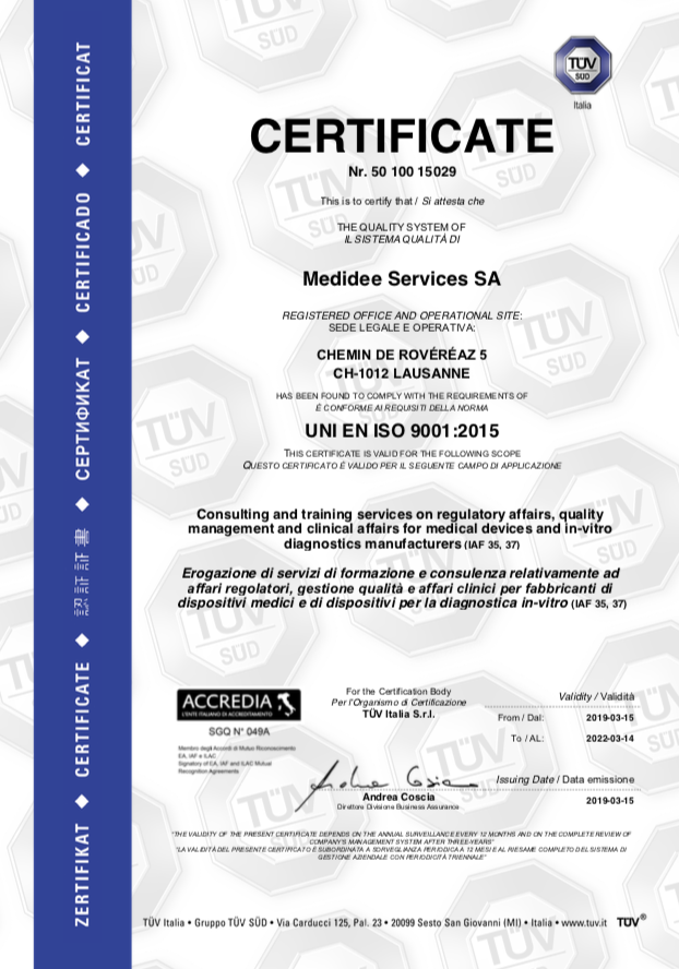 medidee iso9001 certificate